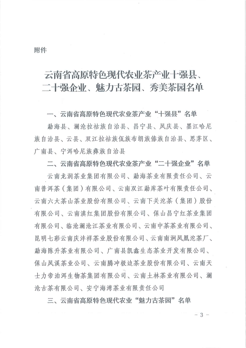 云南省農業廳關于授予云南省高原特色現代農業茶產業+十強縣+、+二十強企業+、+魅力古茶園+、+秀美茶園+的決定_03.png